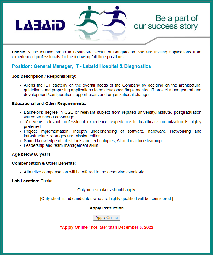 LabAid Hospital job circular 2022 