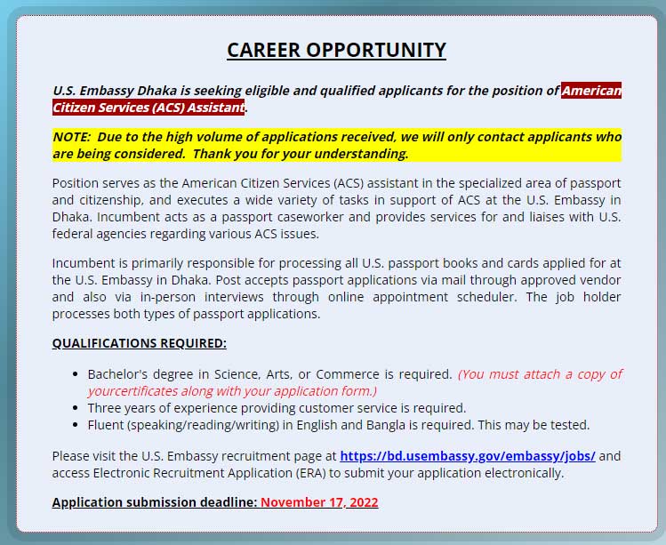 Embassy Job Circular 2022