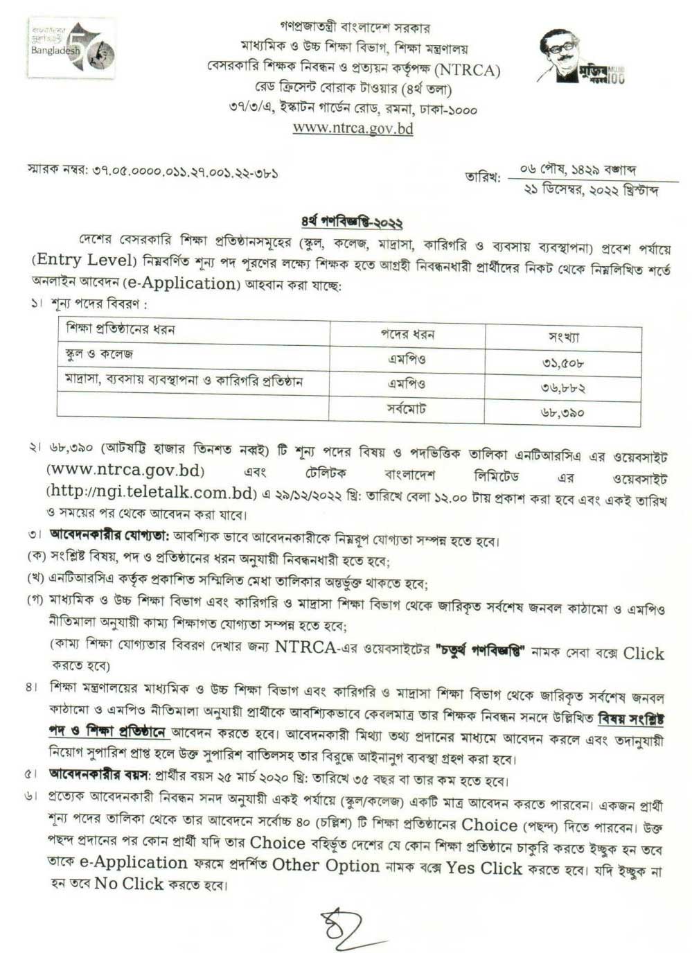 NTRCA Job circular 2023