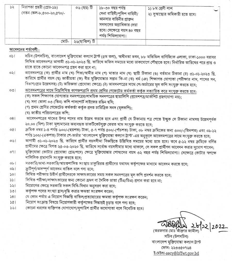 Muktijoddha Kalyan Trust job Circular 2023