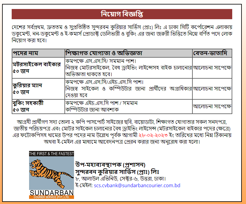 Sundarban Courier Service Limited job Circular 2023