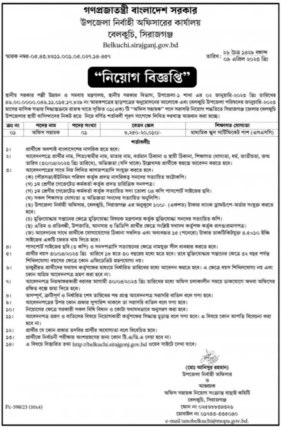 উপজেলা পরিষদ কার্যালয় নিয়োগ ২০২৩